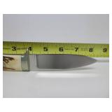 Custom Made Signed Jim Minnick Stag Handle Hunting Knife w/Leather Sheath - 8.25"