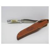 RH RUANA Montana Stag Handle Fixed Blade Hunting Knife w/Leather Sheath 9"