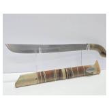 Vintage Indonesian Cibatu Machete w/Carved Horn Handle & Sheath - 22.5"