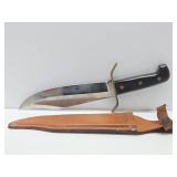 LARGE Vintage WESTERN Model W49 Bowie Knife w/Leather Sheath - 14.5"