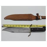 LARGE Vintage WESTERN Model W49 Bowie Knife w/Leather Sheath - 14.5"