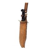 LARGE Vintage WESTERN Model W49 Bowie Knife w/Leather Sheath - 14.5"