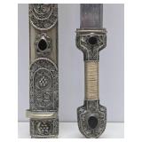Ornate Vintage Caucasus Silver Mounter Dagger w/Scabbard - 17"