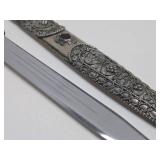 Ornate Vintage Caucasus Silver Mounter Dagger w/Scabbard - 17"