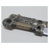 Ornate Vintage Caucasus Silver Mounter Dagger w/Scabbard - 17"