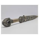 Ornate Vintage Caucasus Silver Mounter Dagger w/Scabbard - 17"