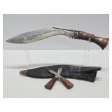 Antique Traditional Kukri w/Scabbard & Both Smaller Knives - 16.5"