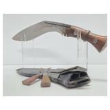 Antique Traditional Kukri w/Scabbard & Both Smaller Knives - 16.5"