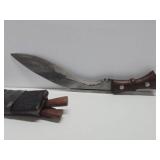 Antique Traditional Kukri w/Scabbard & Both Smaller Knives - 16.5"