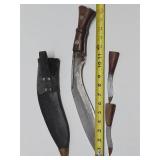 Antique Traditional Kukri w/Scabbard & Both Smaller Knives - 16.5"