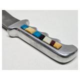 Very Cool Large Vintage Custom Fixed Blade 12.5" Knife w/Gemstone Inset Handle & Leather Sheath