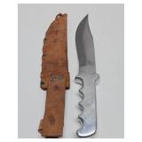 Very Cool Large Vintage Custom Fixed Blade 12.5" Knife w/Gemstone Inset Handle & Leather Sheath