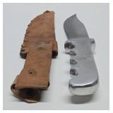 Very Cool Large Vintage Custom Fixed Blade 12.5" Knife w/Gemstone Inset Handle & Leather Sheath