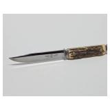 Excellent Vintage Anton Wingen Jr. Rostfrei Solingen "Othello" Stag Handle Fixed Blade Knife 8"