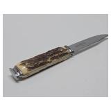Excellent Vintage Anton Wingen Jr. Rostfrei Solingen "Othello" Stag Handle Fixed Blade Knife 8"