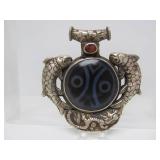 Large Heavily Decorated Oriental Pendant w/Koi & Dragons