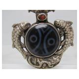 Large Heavily Decorated Oriental Pendant w/Koi & Dragons