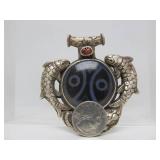 Large Heavily Decorated Oriental Pendant w/Koi & Dragons