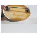 Signed Vintage Sterling Silver & Amber Brooch - Signed Varga