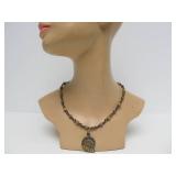 Beautiful Sterling Silver Fossil Pendant Necklace w/Moroccan Ammonite & Garnet