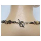 Beautiful Sterling Silver Fossil Pendant Necklace w/Moroccan Ammonite & Garnet