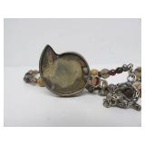 Beautiful Sterling Silver Fossil Pendant Necklace w/Moroccan Ammonite & Garnet