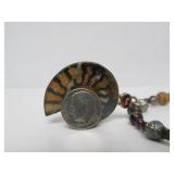 Beautiful Sterling Silver Fossil Pendant Necklace w/Moroccan Ammonite & Garnet
