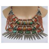 Outstanding LARGE Vintage Tibetan / Ladakh Necklace with Turquoise Coral & Copal Amber