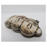 Vintage Hand Carved Tribal Bone Pendant w/Faces