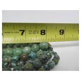 Lovely Multi Strand Oriental Green Stone Beaded Necklace Carved Wood Monkeys