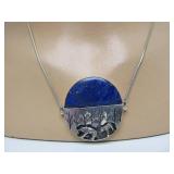 Very Nice Sterling Silver Pendant Necklace w/Lapis & Bear Design