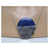 Very Nice Sterling Silver Pendant Necklace w/Lapis & Bear Design