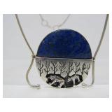 Very Nice Sterling Silver Pendant Necklace w/Lapis & Bear Design