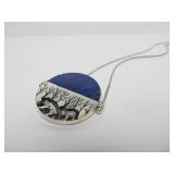 Very Nice Sterling Silver Pendant Necklace w/Lapis & Bear Design