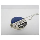 Very Nice Sterling Silver Pendant Necklace w/Lapis & Bear Design