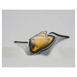 Great Looking Sculptural Sterling Silver Bro w/Amber