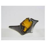 Great Looking Sculptural Sterling Silver Bro w/Amber