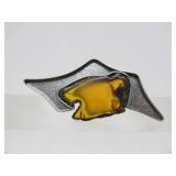 Great Looking Sculptural Sterling Silver Bro w/Amber