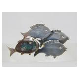 Sterling Silver School of Fish Brooch w/Stone by Great Falls Metal Works