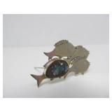 Sterling Silver School of Fish Brooch w/Stone by Great Falls Metal Works
