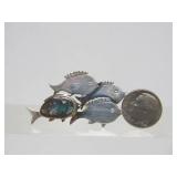Sterling Silver School of Fish Brooch w/Stone by Great Falls Metal Works