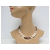 Genuine Pearl Necklace w/Sterling Silver & Garnet