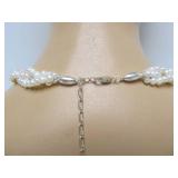 Genuine Pearl Necklace w/Sterling Silver & Garnet