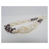 Genuine Pearl Necklace w/Sterling Silver & Garnet