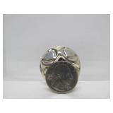 Round Sterling Silver Taxco Brooch w/Onyx