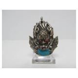 Awesome Vintage Chinese Silver Dragon Pendant w/Turquoise #1