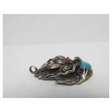Awesome Vintage Chinese Silver Dragon Pendant w/Turquoise #1