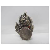 Awesome Vintage Chinese Silver Dragon Pendant w/Turquoise #1