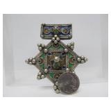 Large Vintage Moroccan / Berber Enameled Pendant