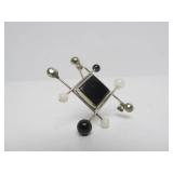 Signed Sculptural Modernist Sterling Silver Brooch w/Black & White Stones